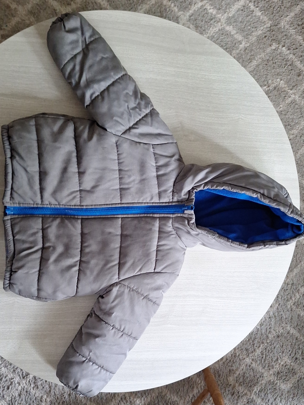 Carter's Gray Puffer Jacket with Blue Hood Lining and Zip